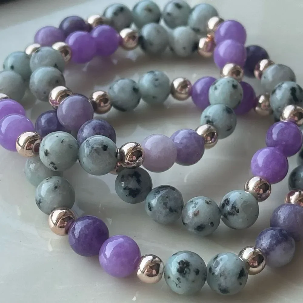 Lepidolite kiwi jasper rose gold tone ONE NEW stretch bracelet crystal stone med